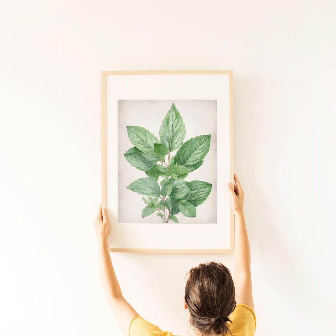 Mint Herb Watercolor Botanical Kitchen Fresh Green Leaves Wall Art