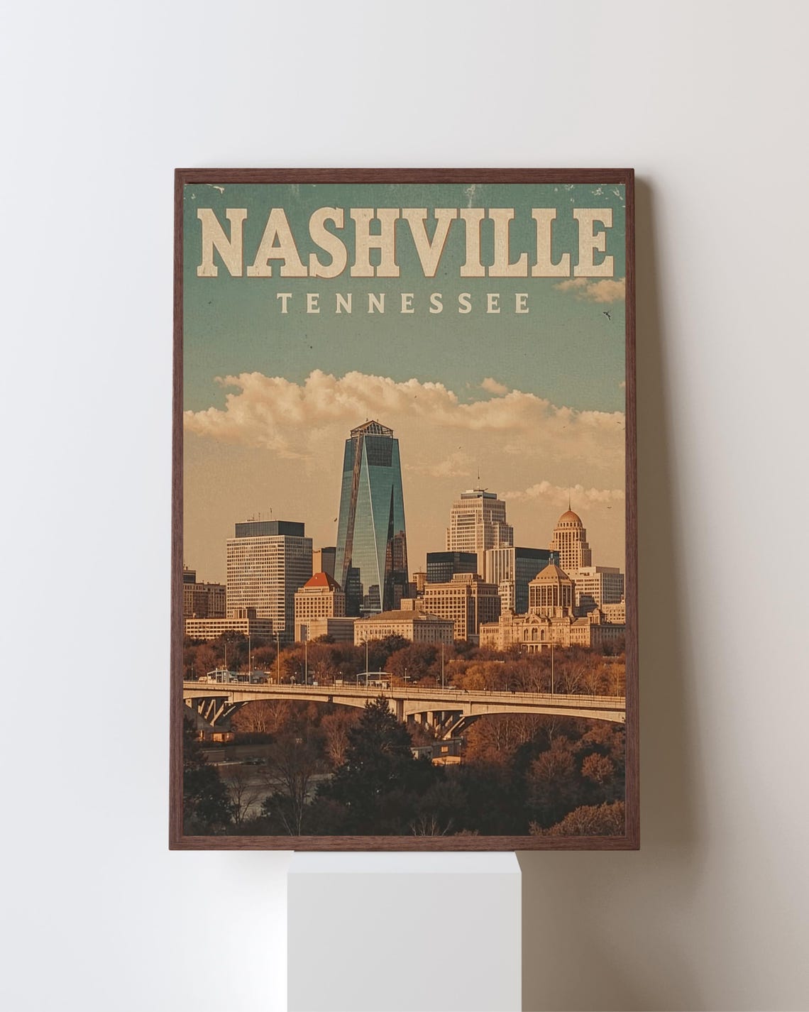 Nashville Tennessee Retro Poster Vintage Skyline Wall Art Country Music City Southern Travel Decor