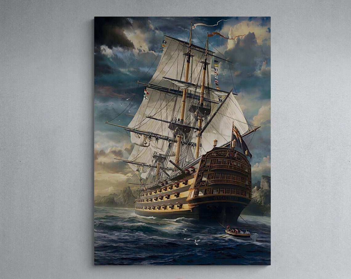 Majestic Excalibur Tall Ship Full Sails Open Ocean Voyage Art Poster - Image 2