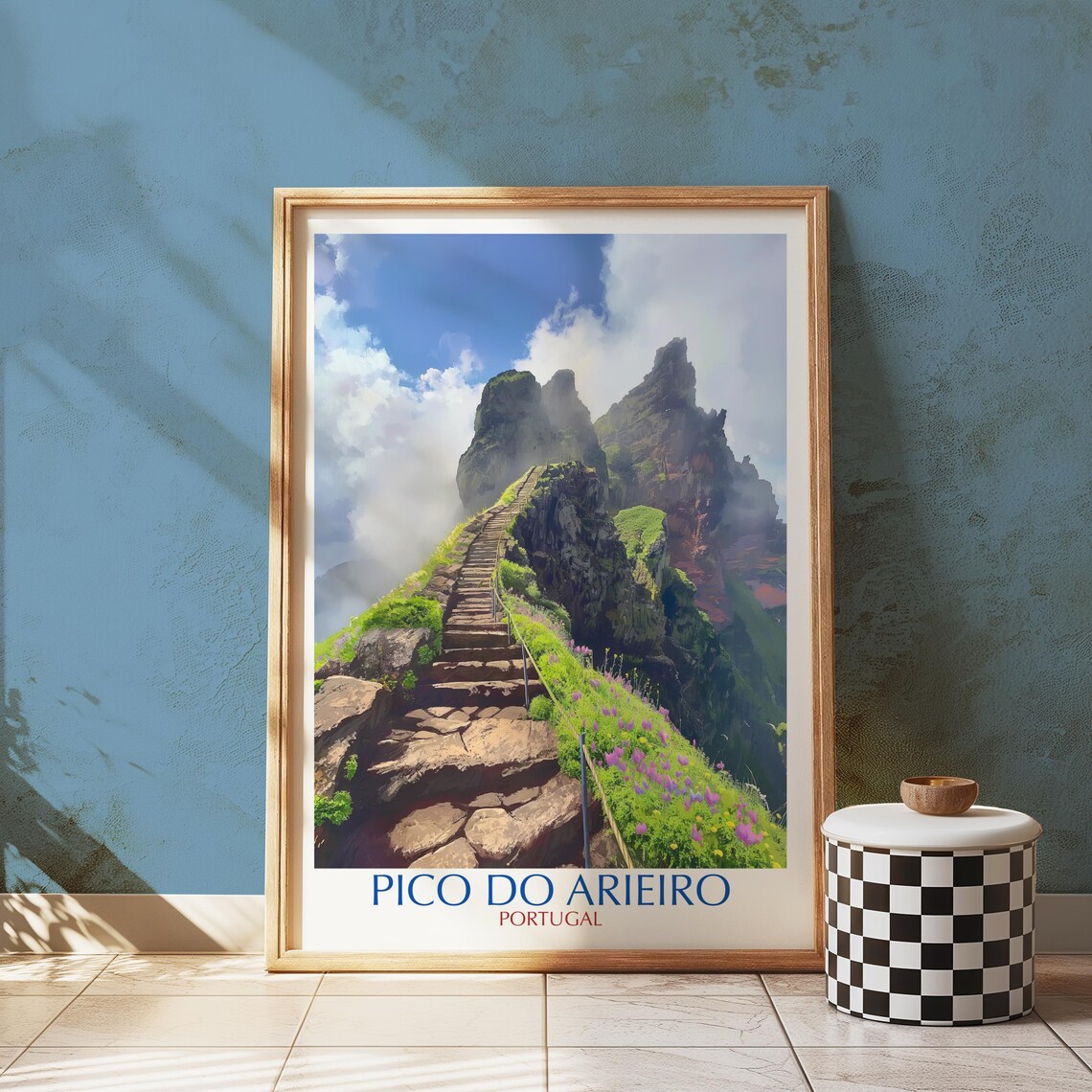 Pico do Arieiro Portugal Mountain Peak Hiking Trail Poster Design Art