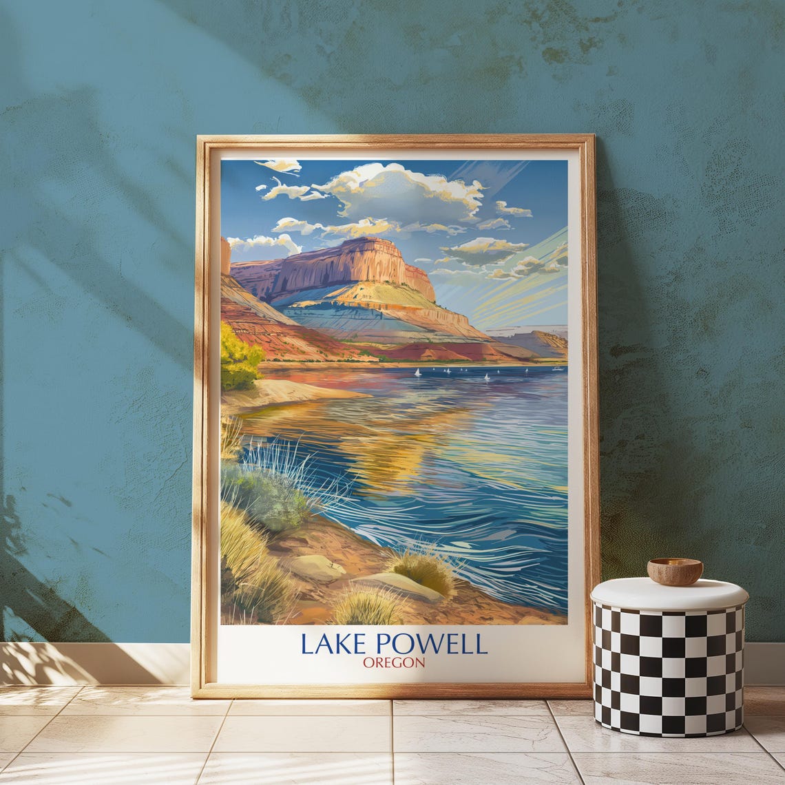 Lake Powell Oregon Vintage Travel Style Red Rock Lake View Poster