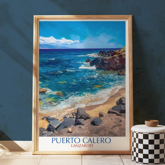 Puerto Calero Art Print Lanzarote Coastal Wall Canary Islands Seaside Illustration