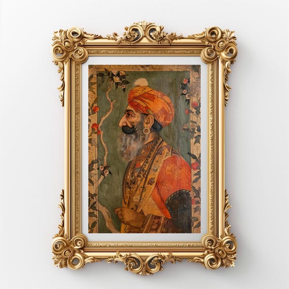 Maharaaj Indian King Mughal Painting Rajput Painting Traditional Indian Print Print Indian Wall Art Pakistani Desi Art