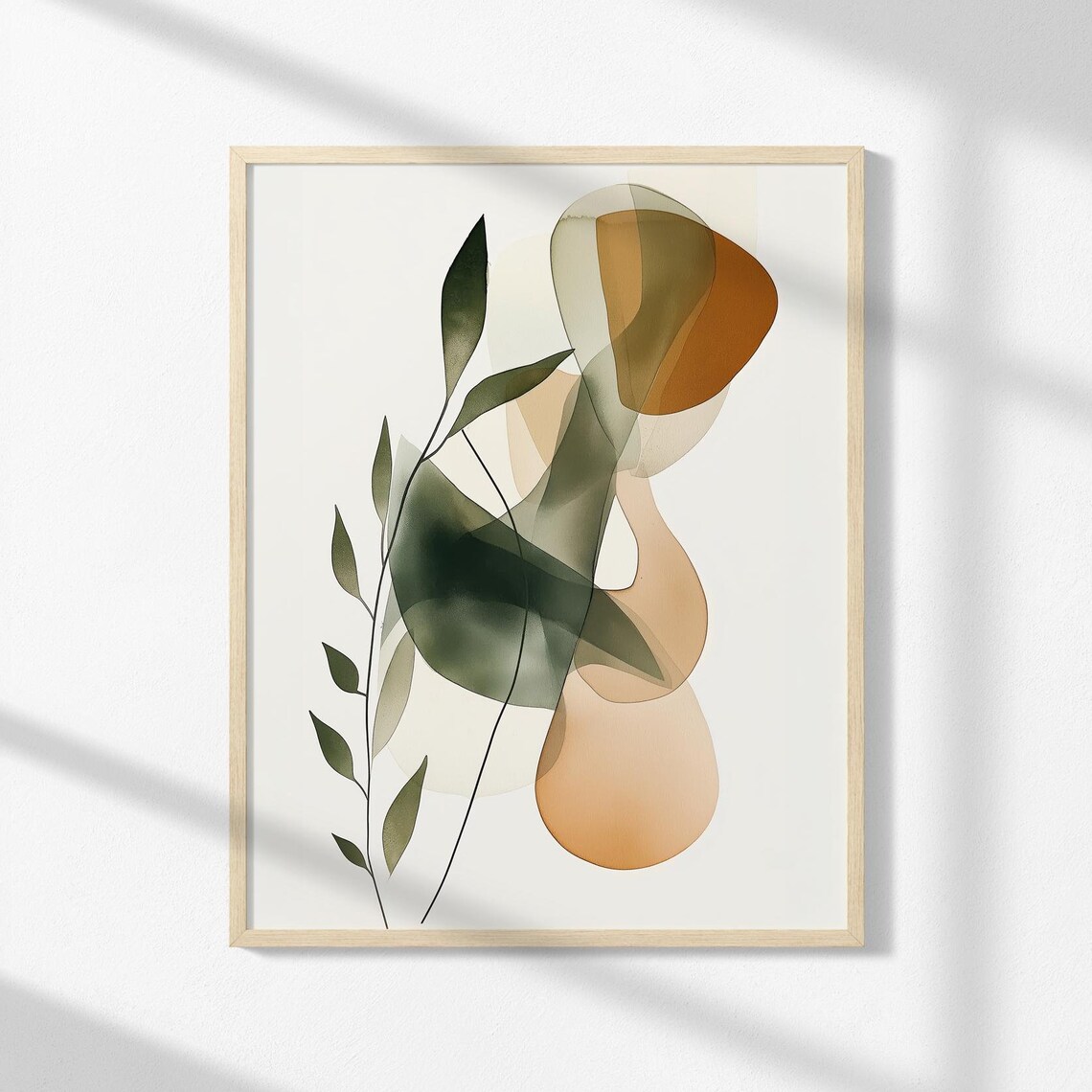 Abstract Watercolor Shapes Art Print, Botanical Leaves