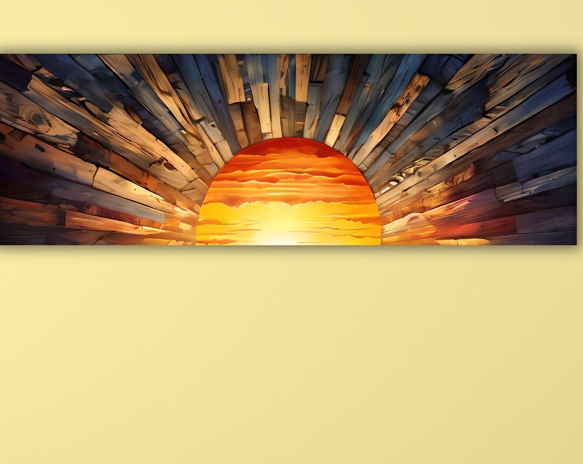 Rustic Wooden Sunburst Sunrise Panoramic Farmhouse Wall Decor Poster