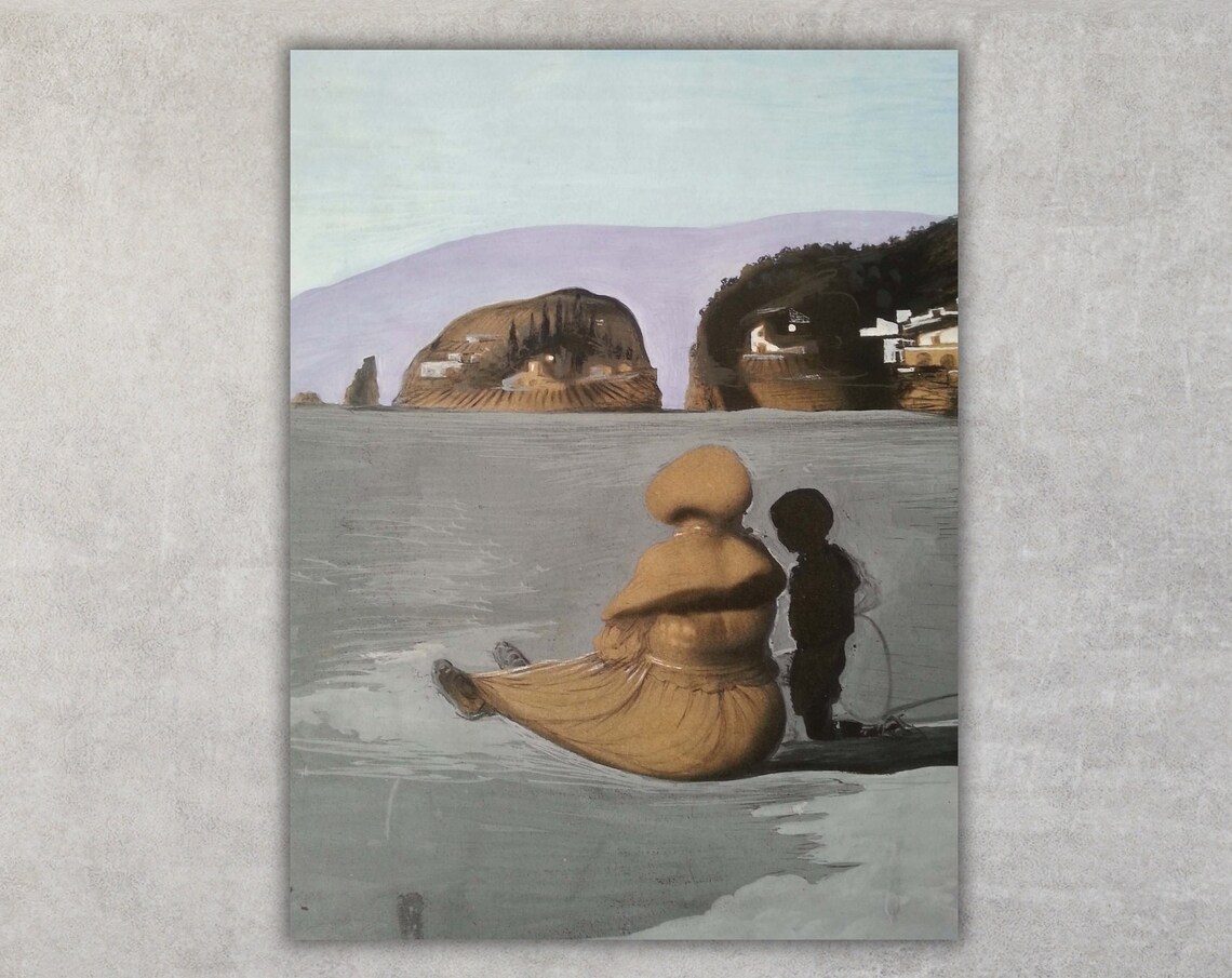 Woman And Child Overlooking Coastal Cliffs Dreamy Seascape Poster - Image 3