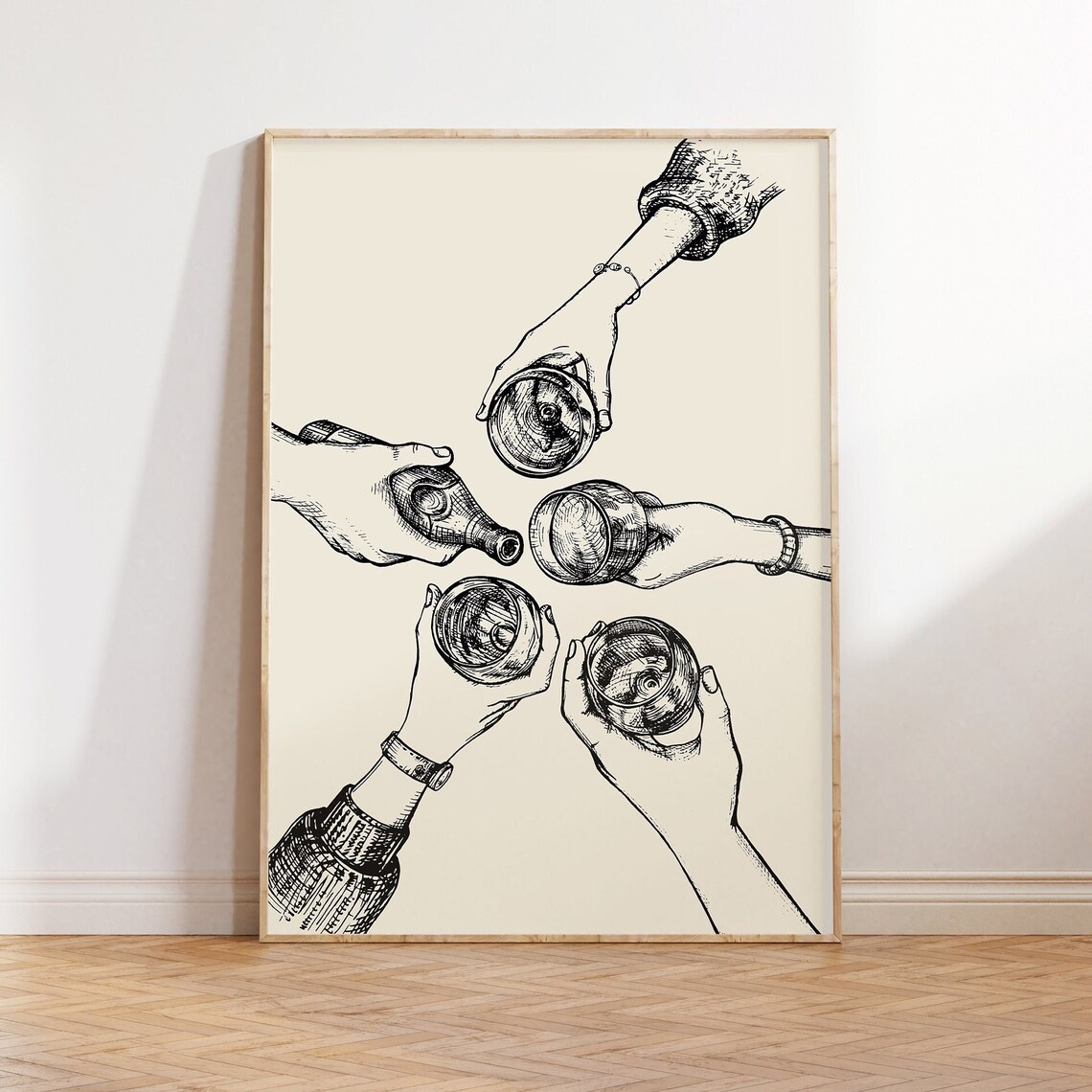Cheers Wine Glasses Toast Black Ink Sketch Celebration Poster