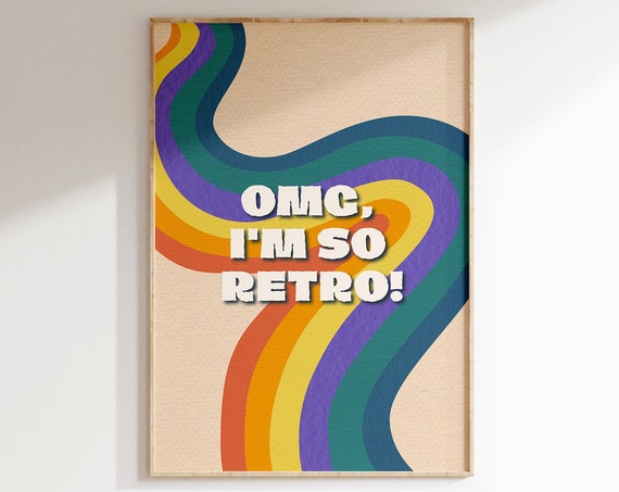 Omg Im So Retro Print Abstract Rainbow Painting Trendy Living Room Apartment Wall Decor Retro Aesthetic Decor Retro Wall Art