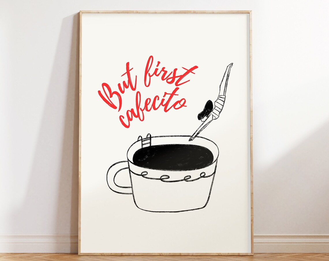 But First Cafecito Retro Coffee Art Poster - Image 2