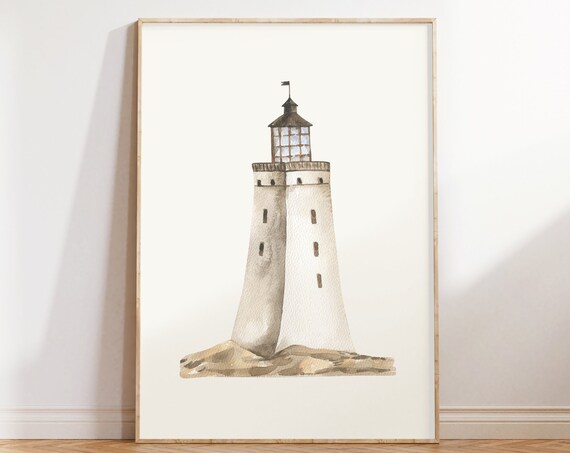 White Lighthouse Minimal Watercolor Nautical Coastal Decor Poster