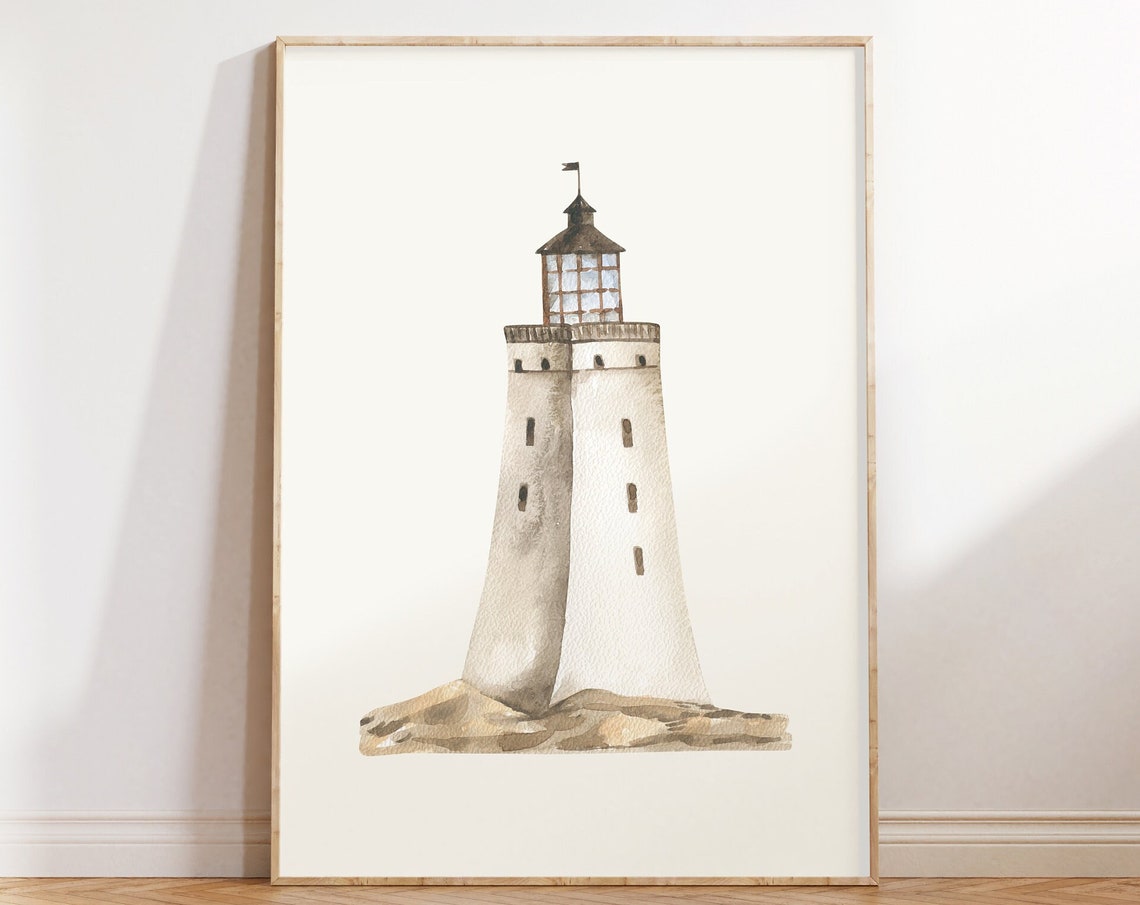 White Lighthouse Minimal Watercolor Nautical Coastal Decor Poster