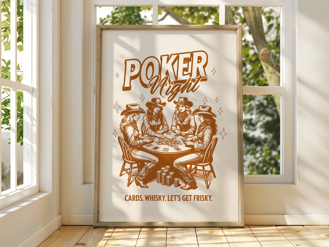 Poker Night Cowgirls Vintage Cards Whisky Western Game Room Poster - Image 2