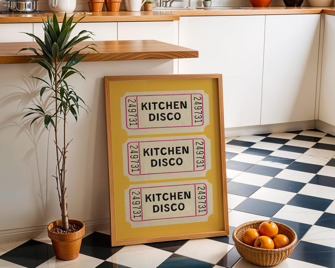 Kitchen Disco Vintage Ticket Stub Trio Mustard Yellow Poster - Image 4