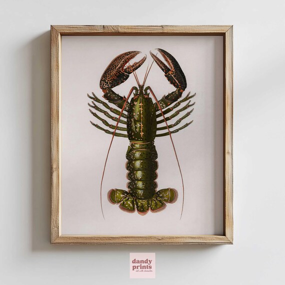 Lobster Print Rustic Retro Nautical Kitchen Wall Art