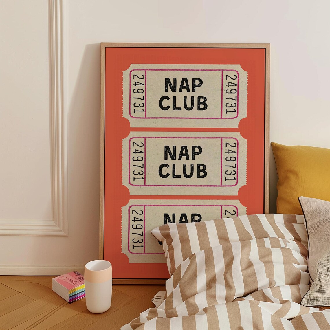 Nap Club Vintage Ticket Stub Art Trendy Coral Red Bedroom Poster - Image 4