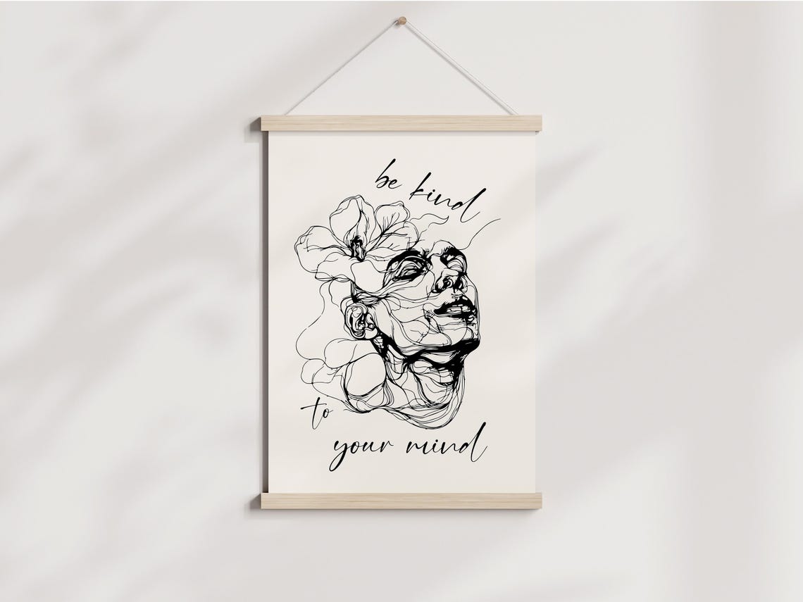 Be Kind To Your Mind Mental Health Elegant Line Art Face Poster - Image 2