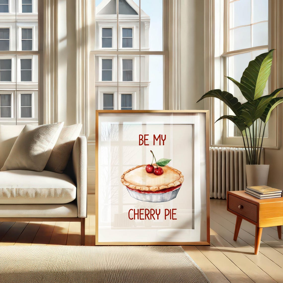 Be My Cherry Pie Watercolor Dessert Illustration Kitchen Poster - Image 2