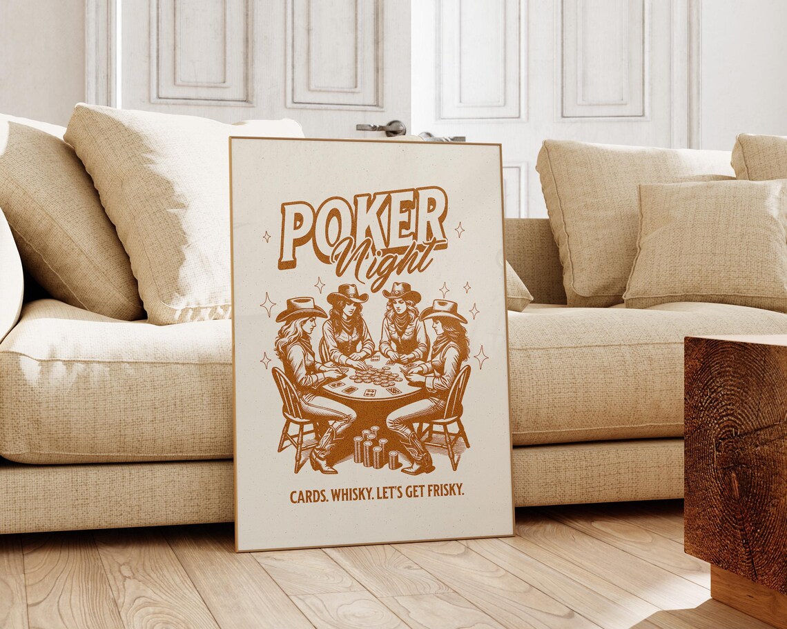 Poker Night Cowgirls Vintage Cards Whisky Western Game Room Poster - Image 3
