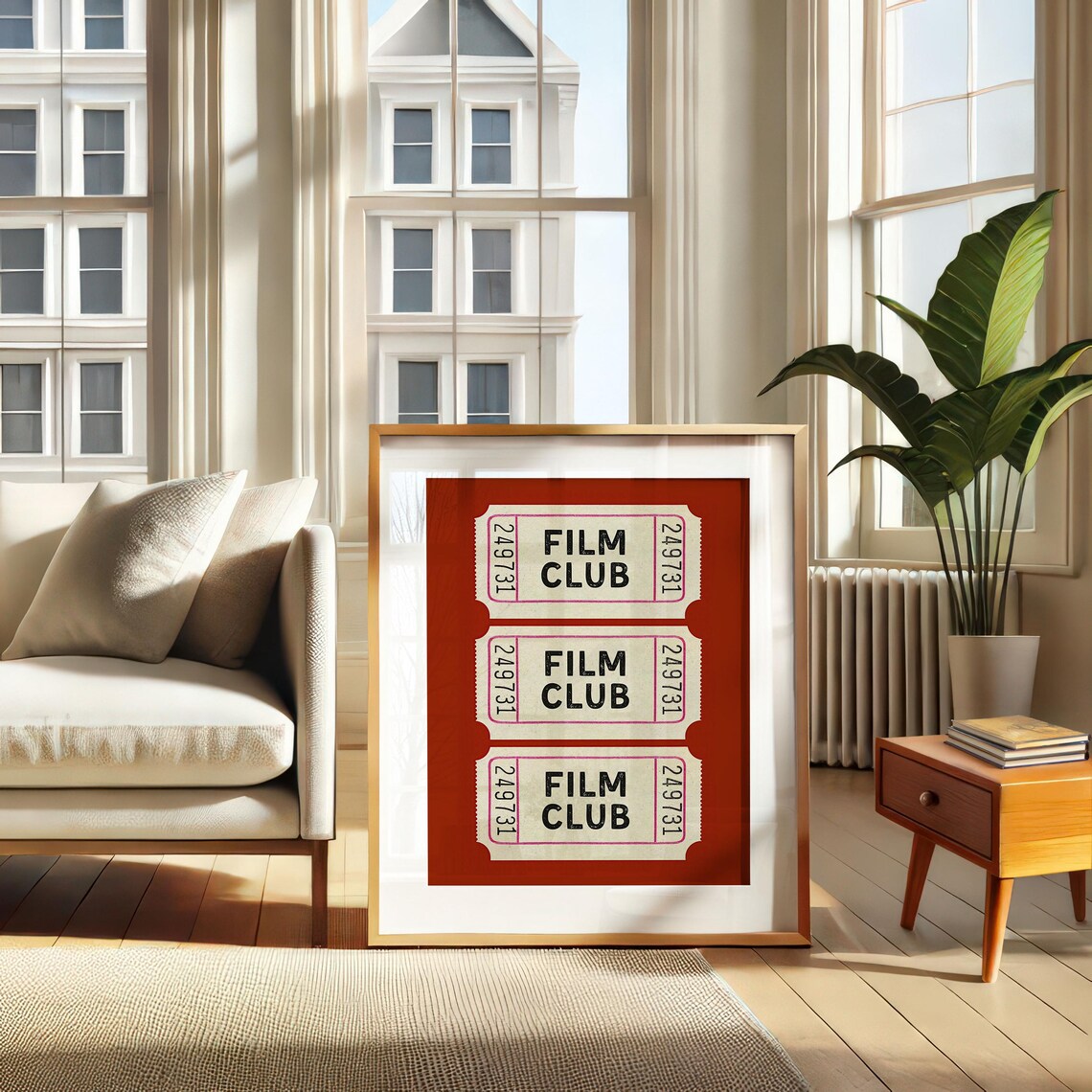 Film Club Vintage Ticket Stub Trio Deep Red Movie Room Poster - Image 2