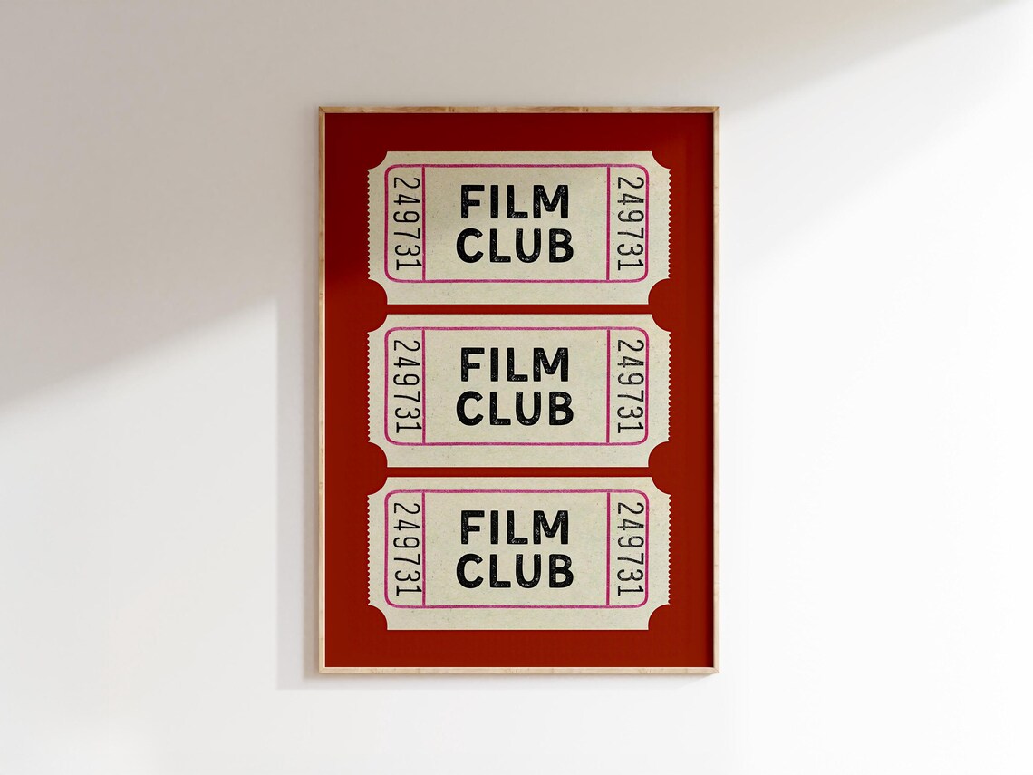 Film Club Vintage Ticket Stub Trio Deep Red Movie Room Poster - Image 4