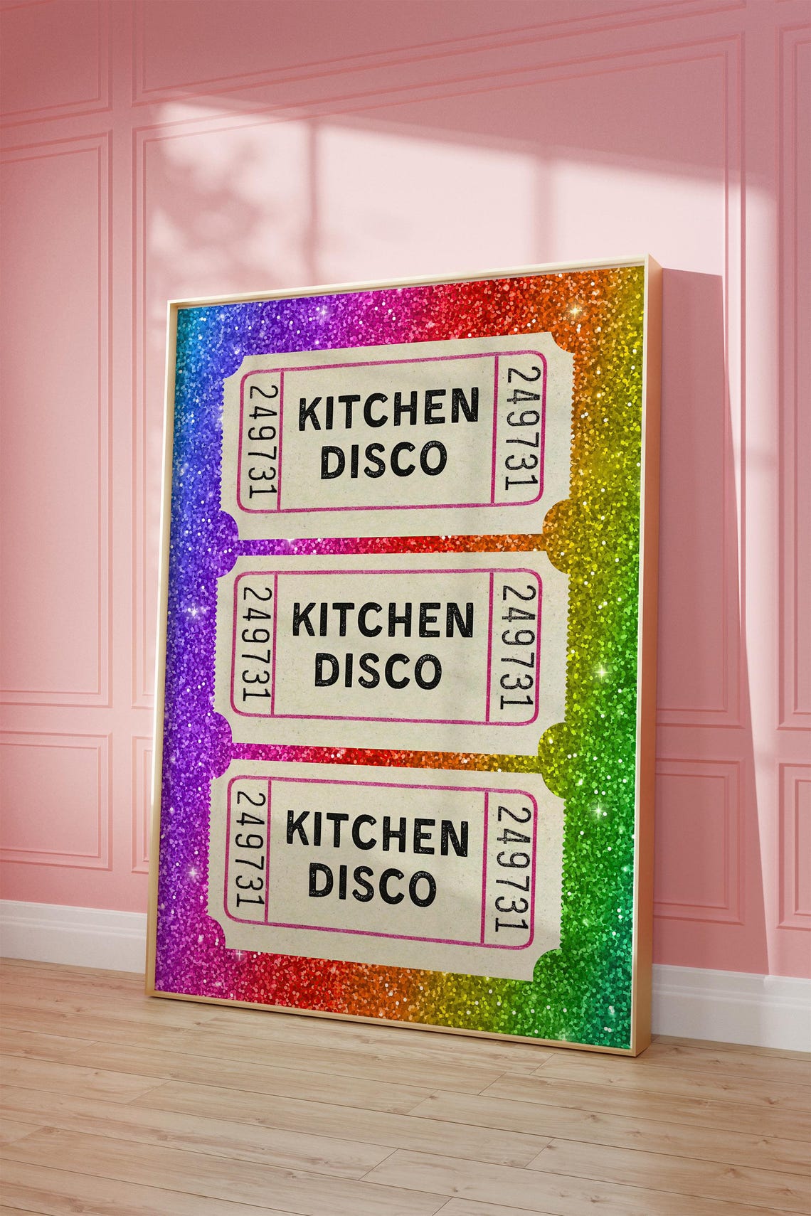 Kitchen Disco Vintage Ticket Stub Trio Rainbow Glitter Poster - Image 3