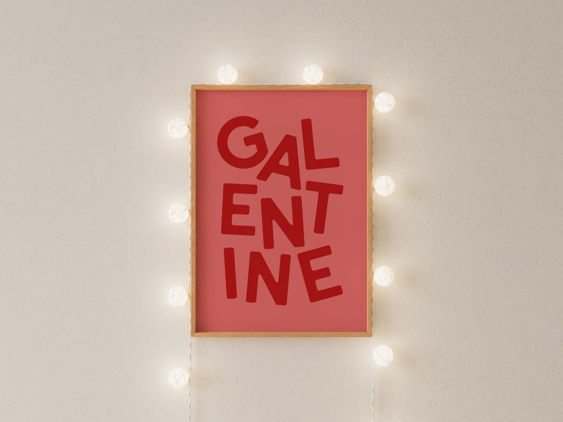 Galentine Playful Stacked Letter Typography Red Valentine Poster - Image 2