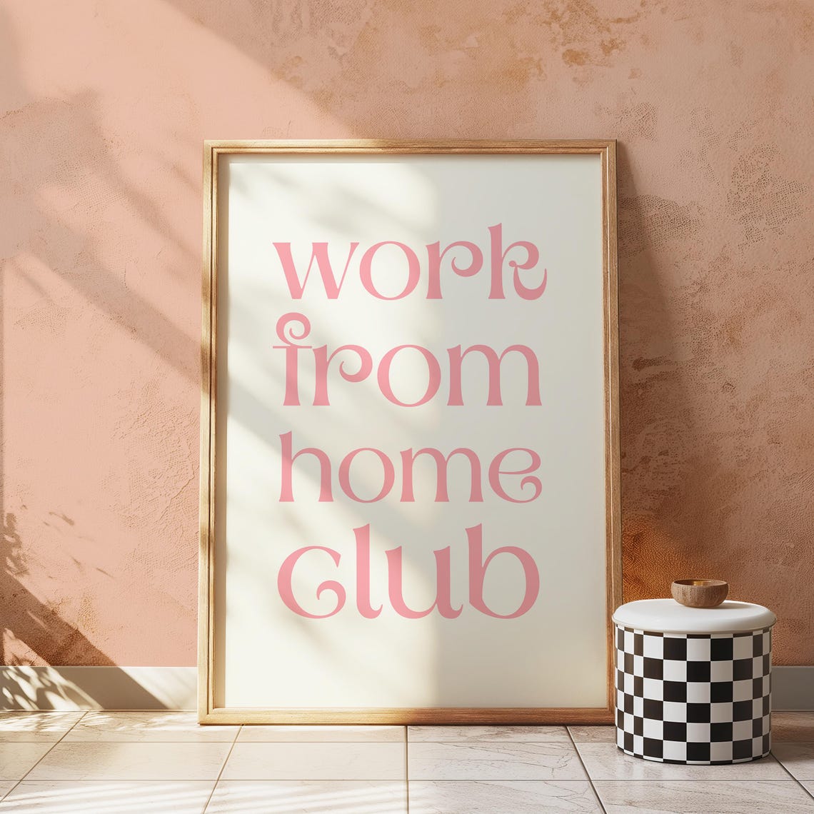 Work From Home Club Blush Pink Retro Script Typography Poster