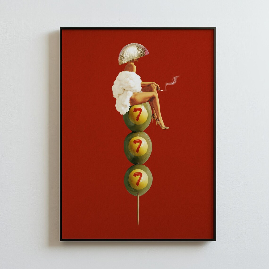 Retro Martini Olive Art Print, Funky Cocktail Poster