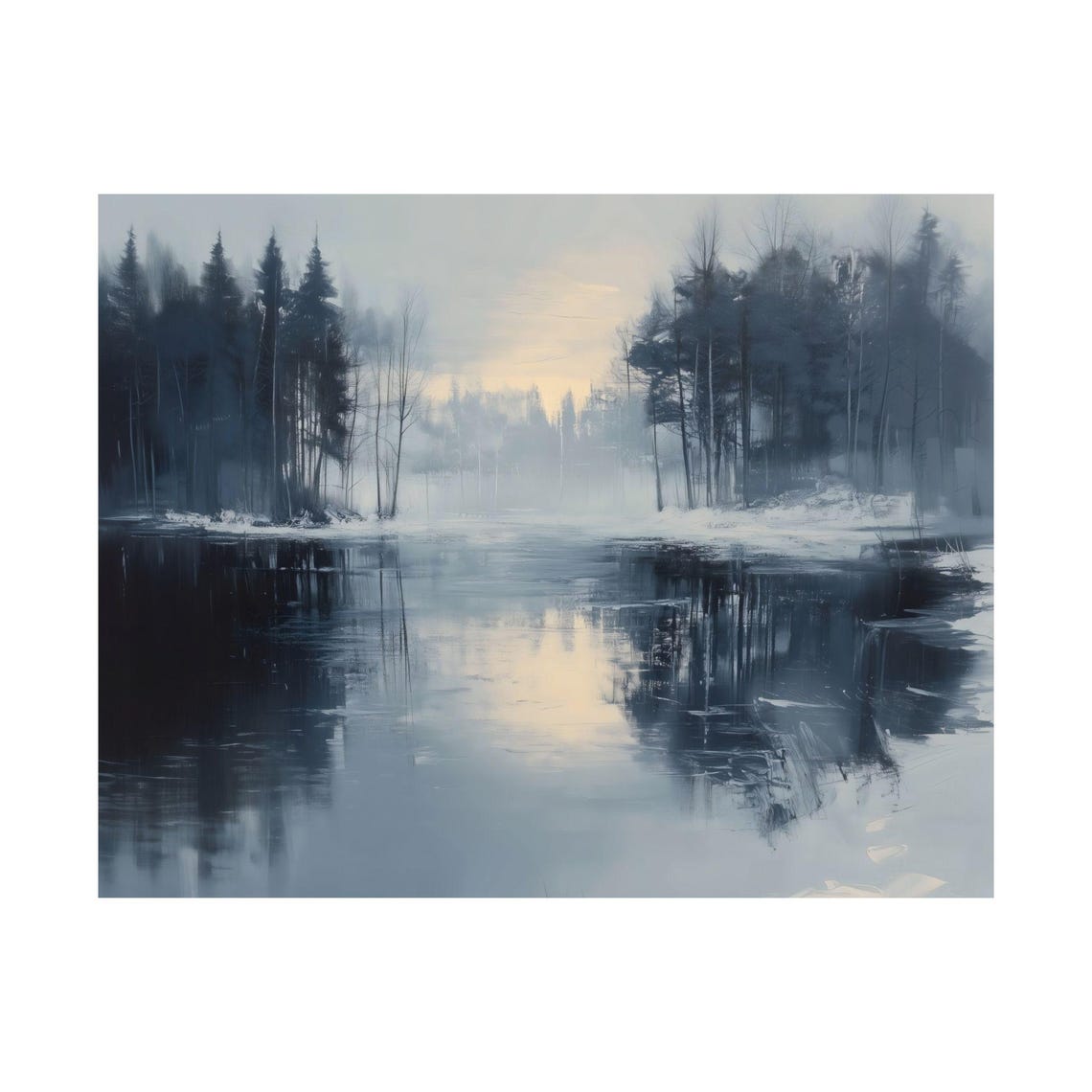 Foggy Winter Morning Lake And Pine Forest Reflections Poster - Image 3