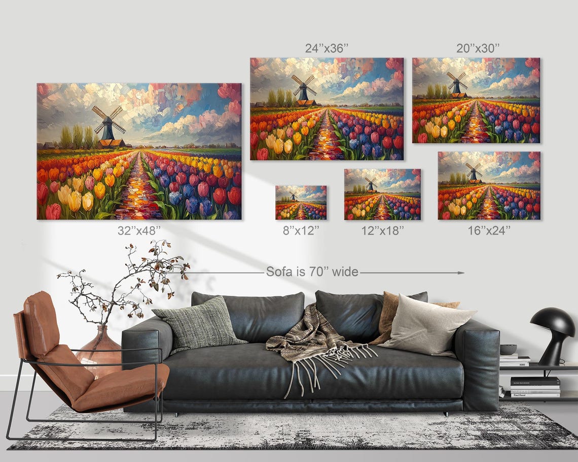 Tulip Row Windmill Painterly Bloom Field Spring Countryside Poster - Image 3
