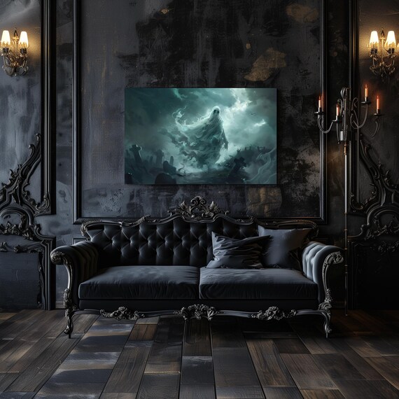 Gothic Spectral Ghost Rising Over Foggy Cemetery Horror Poster