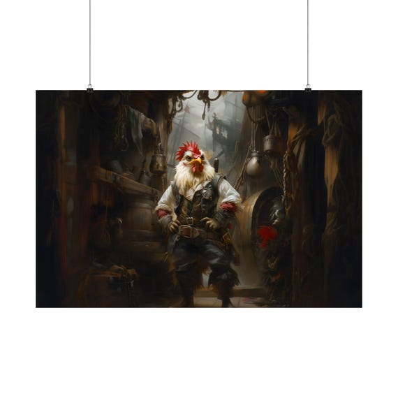 Pirate Rooster Maximalist Eclectic Victorian Poster Print Bold Altered Party Animal Portrait Fantasy Colorful Renaissance Rustic