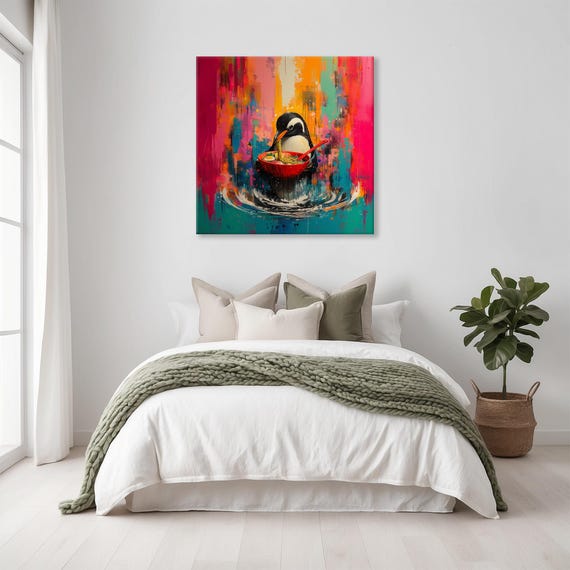 Maximalist Eclectic Ramen Penguin Print Bold Altered Animal Portrait Fantasy Fun Colorful Renaissance Rustic Art