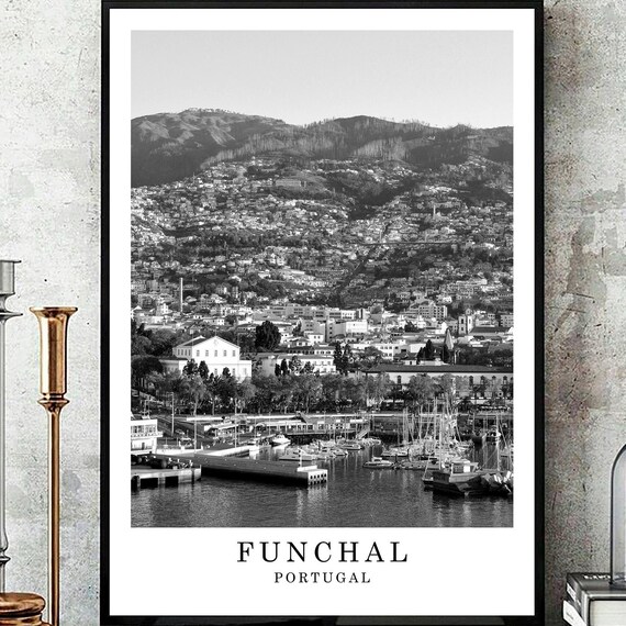 Funchal Portugal Madeira Marina Black And White Travel Poster