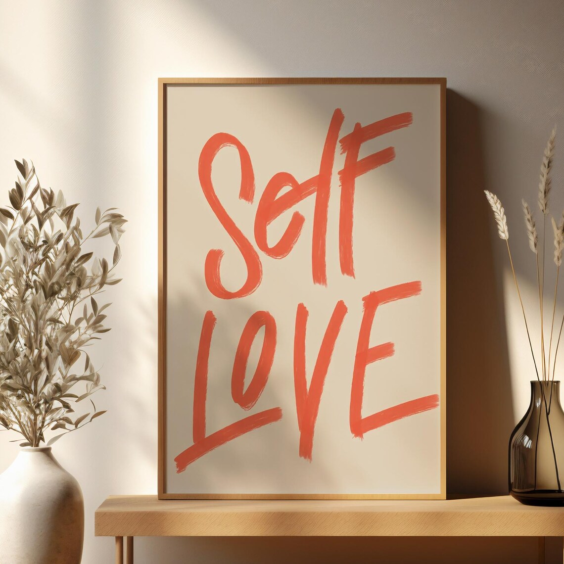 Self Love Coral Brush Lettering Minimalist Affirmation Poster