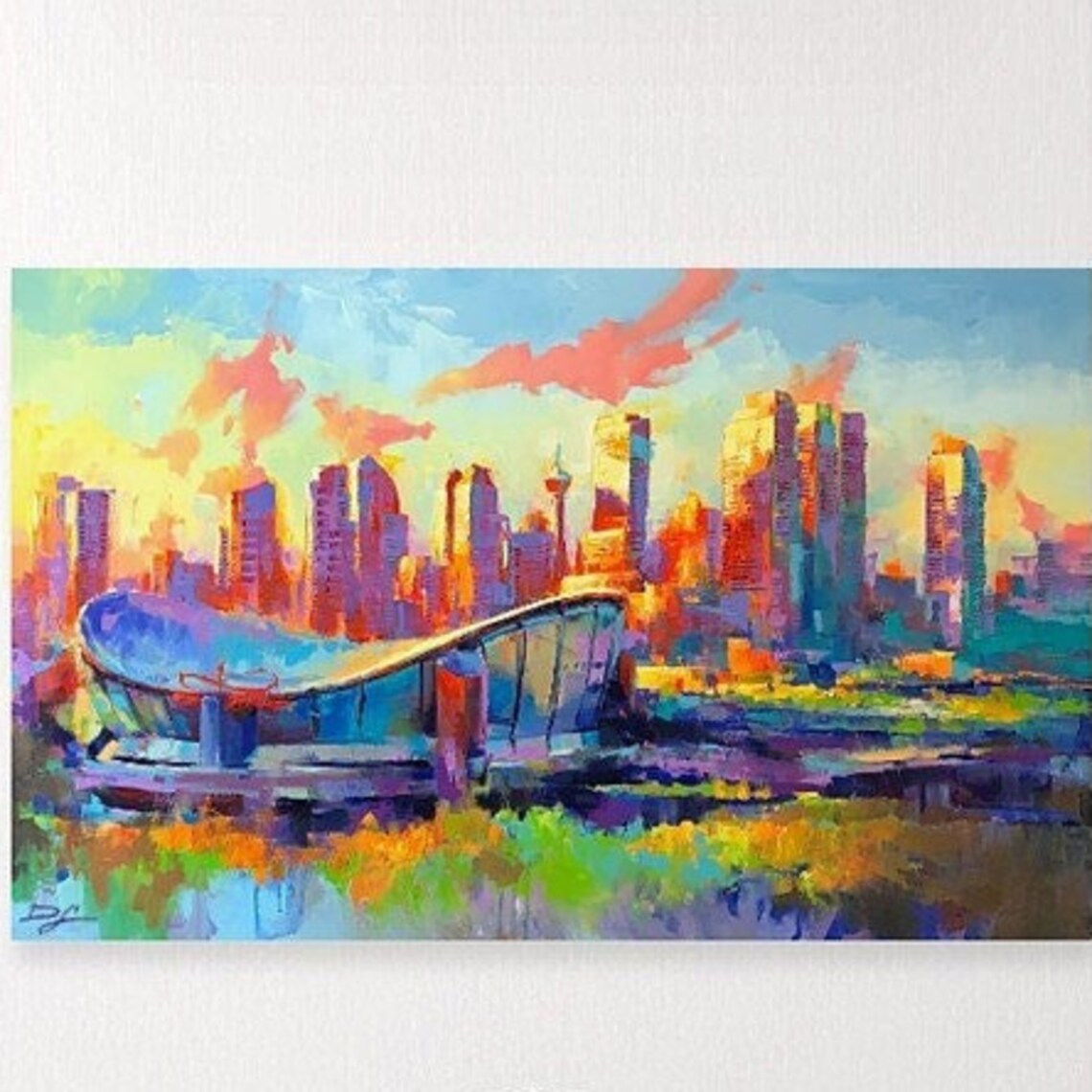 Calgary Downtown Saddledome Urban Cityscape Art Print