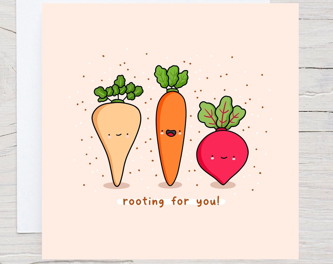 Rooting for You Cute Kawaii Veggie Friends Good Luck Card Poster