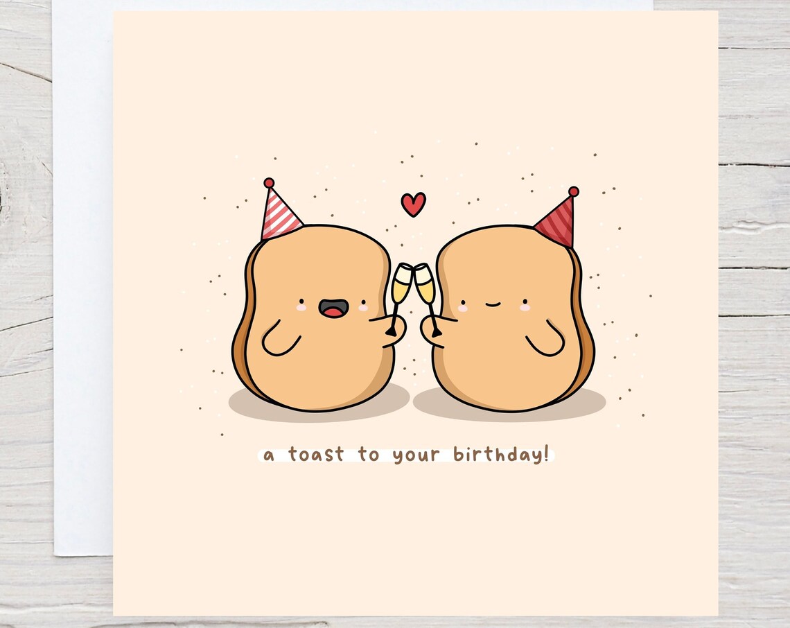 Toasting Bread Slices Happy Birthday Card Cute Food Pun Print