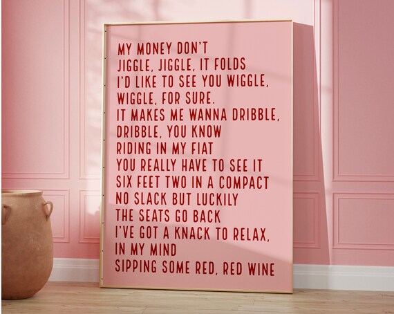 Jiggle In Pink Lyric Print, Louis Theroux Quote
