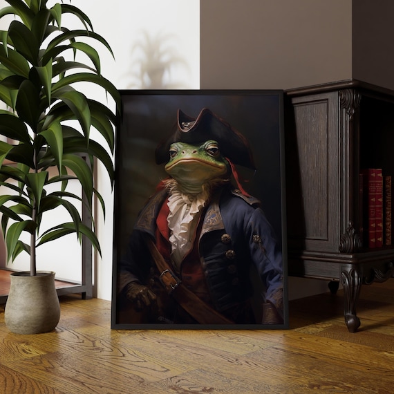 Captain Frog Pirate Portrait Tricorn Hat Naval Uniform Animal Poster