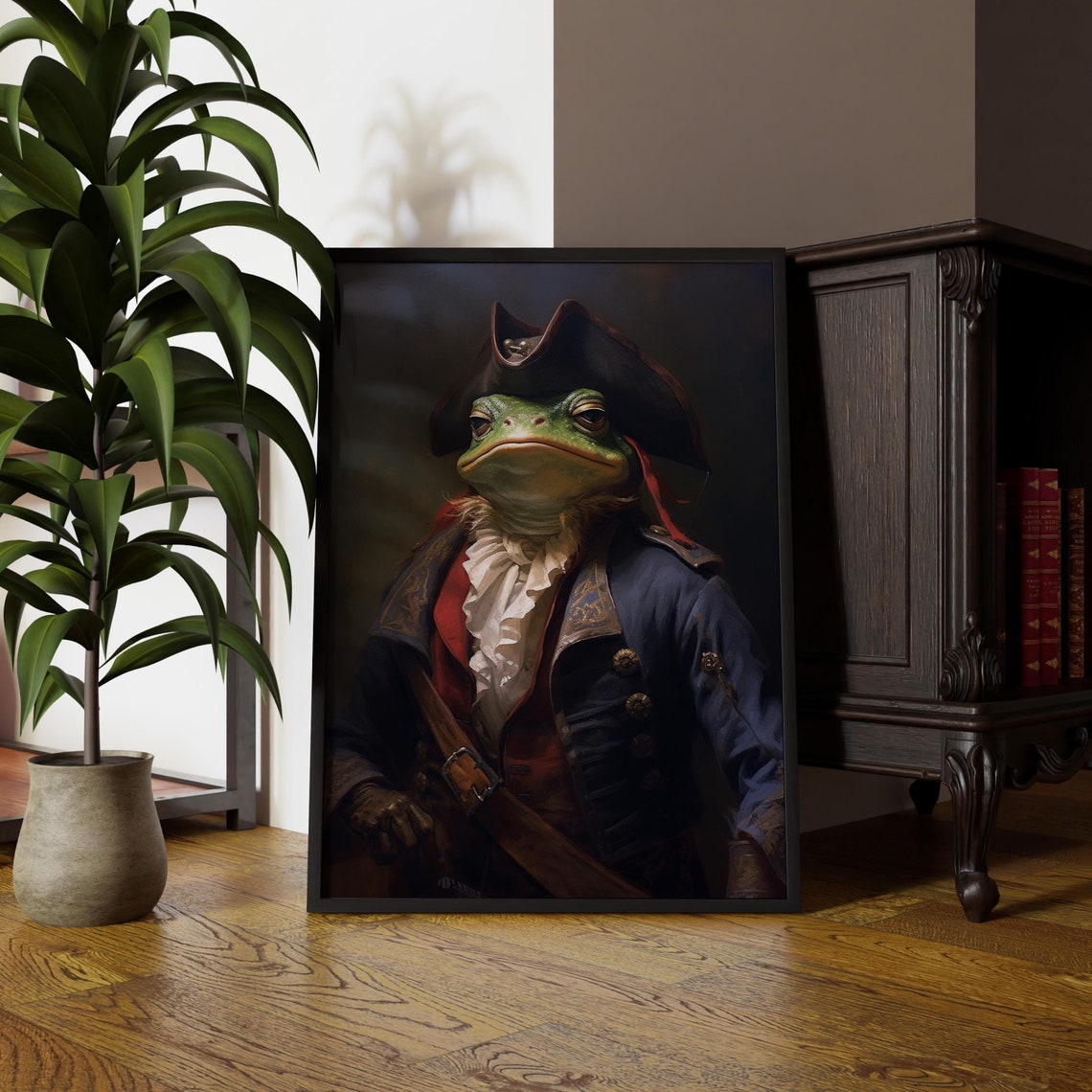 Captain Frog Pirate Portrait Tricorn Hat Naval Uniform Animal Poster