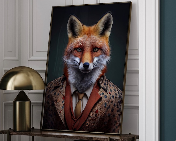 Mr Fox In Dapper Suit, Quirky Vintage Art Print