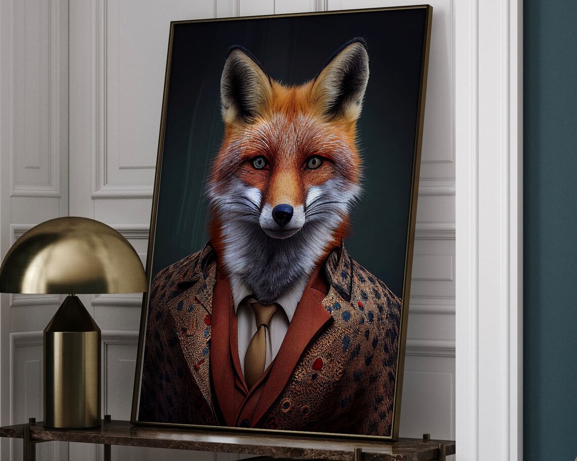 Mr Fox In Dapper Suit, Quirky Vintage Art Print