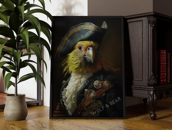 Captain Canary Pirate Parrot Portrait Altered Animal Art Poster