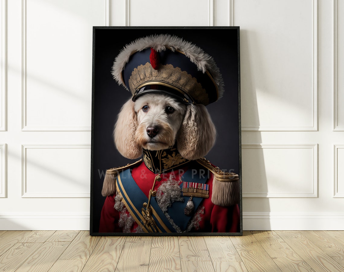 Military Dog Portrait Poodle General Medals Dress Uniform Poster
