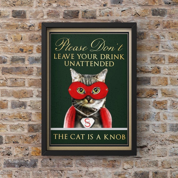The Cat Is A Knob, Vintage Green Art Print