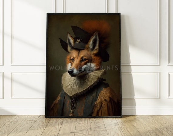 Royal Mr Fox Renascence Wall Art Altered Vintage Style Portrait Quirky Decor