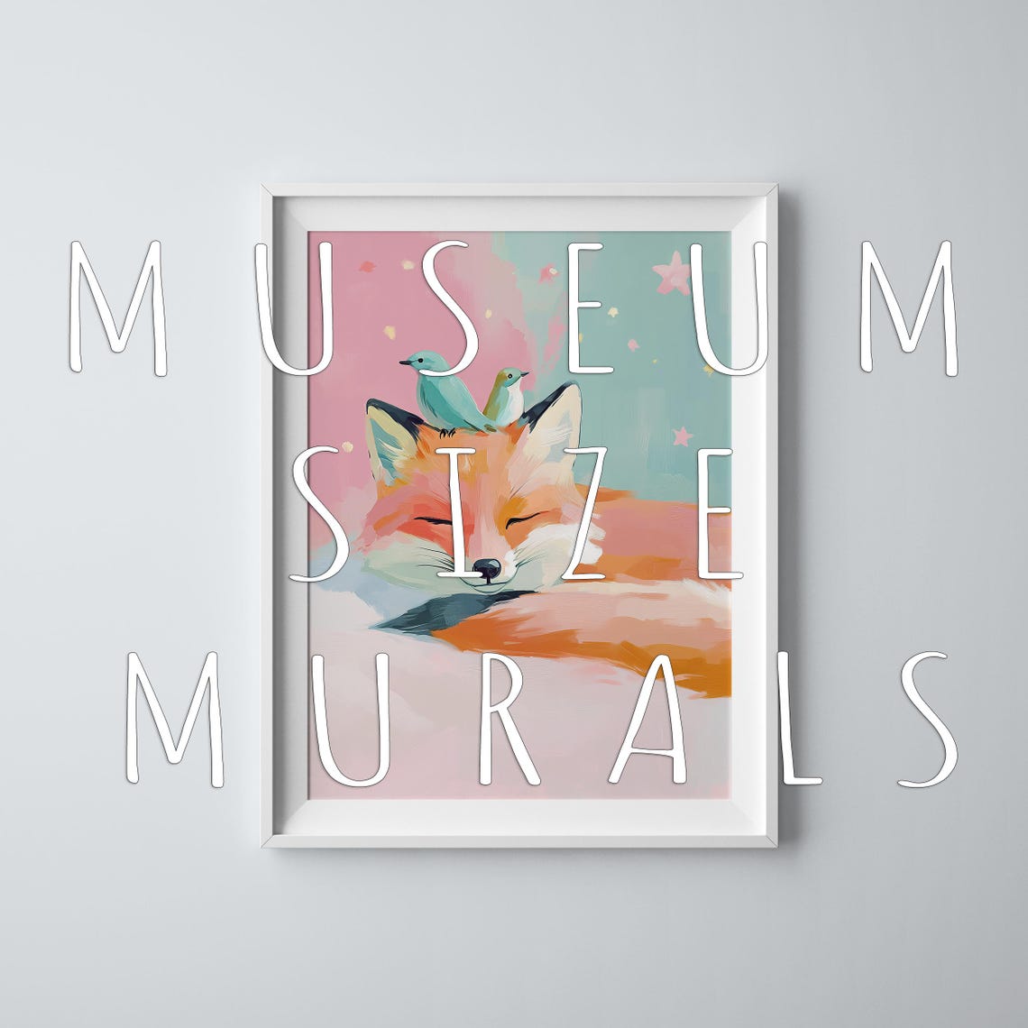 Cute Fox With Birds Print Pastel Fox Art Fox With Stars Winter Fox Art Fox In Snowflakes Wall Art Starry Night Fox Bird On Fox Art - Image 3