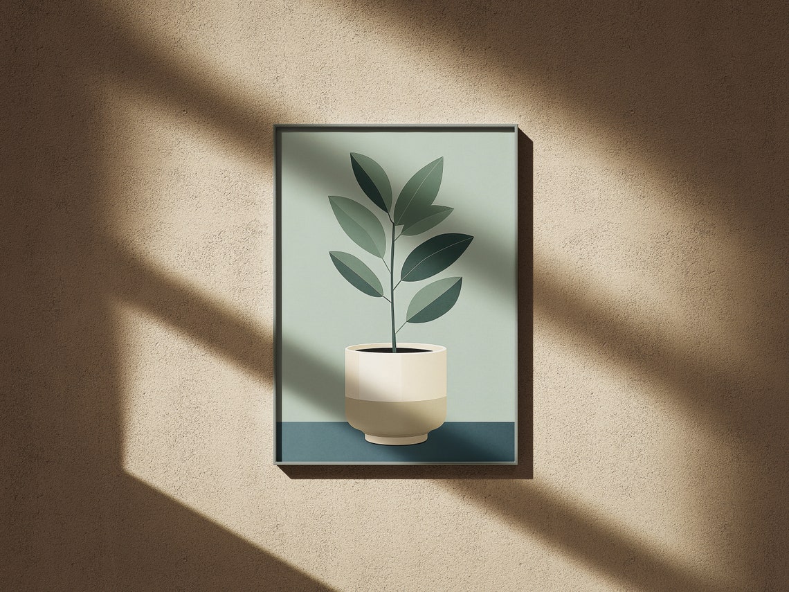Minimalist Potted Plant Cream Pot Sage Green Botanical Art Poster - Image 2