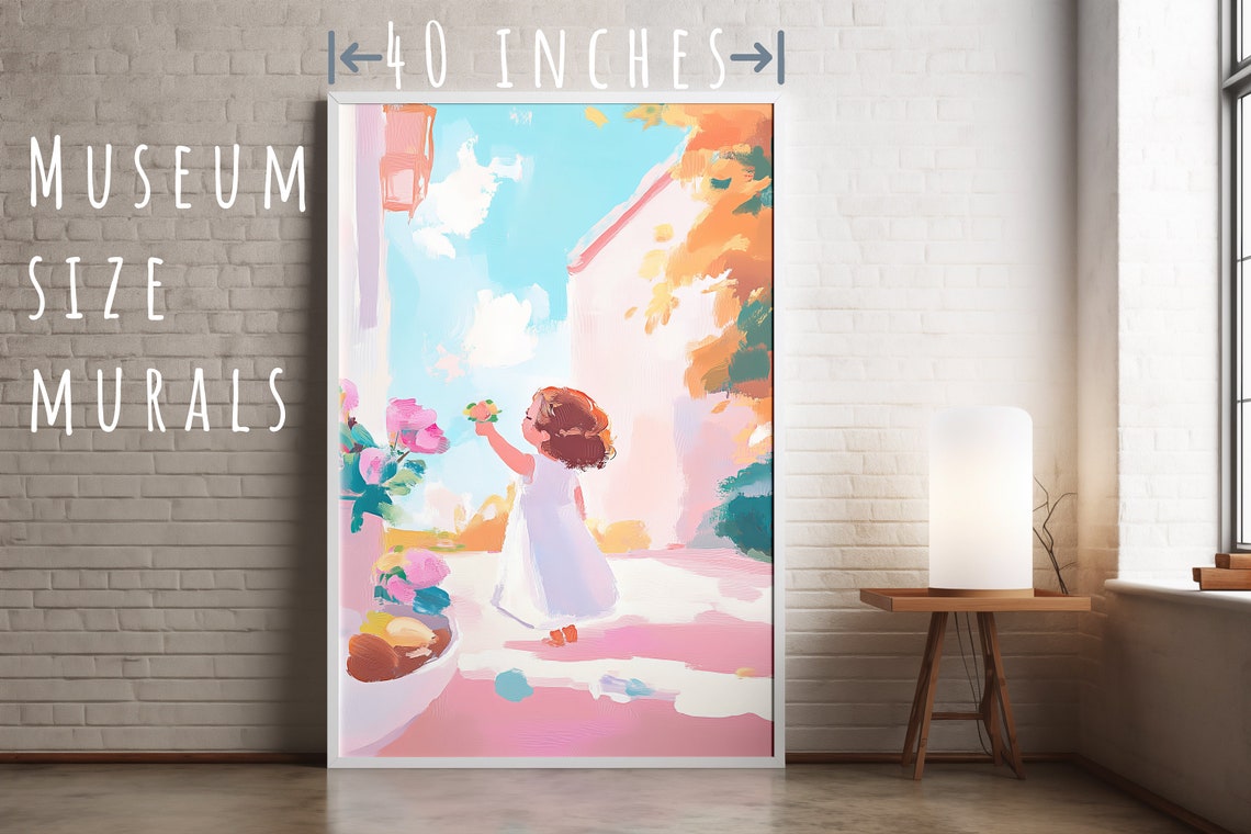 Pastel Little Girl Holding Flower Sunny Street Nursery Poster - Image 5